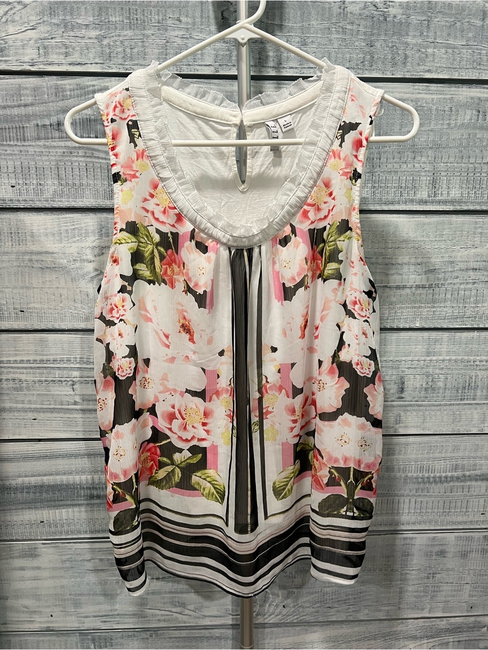 Elle Floral Sleeveless V-Neck Top - Pink, White & Black